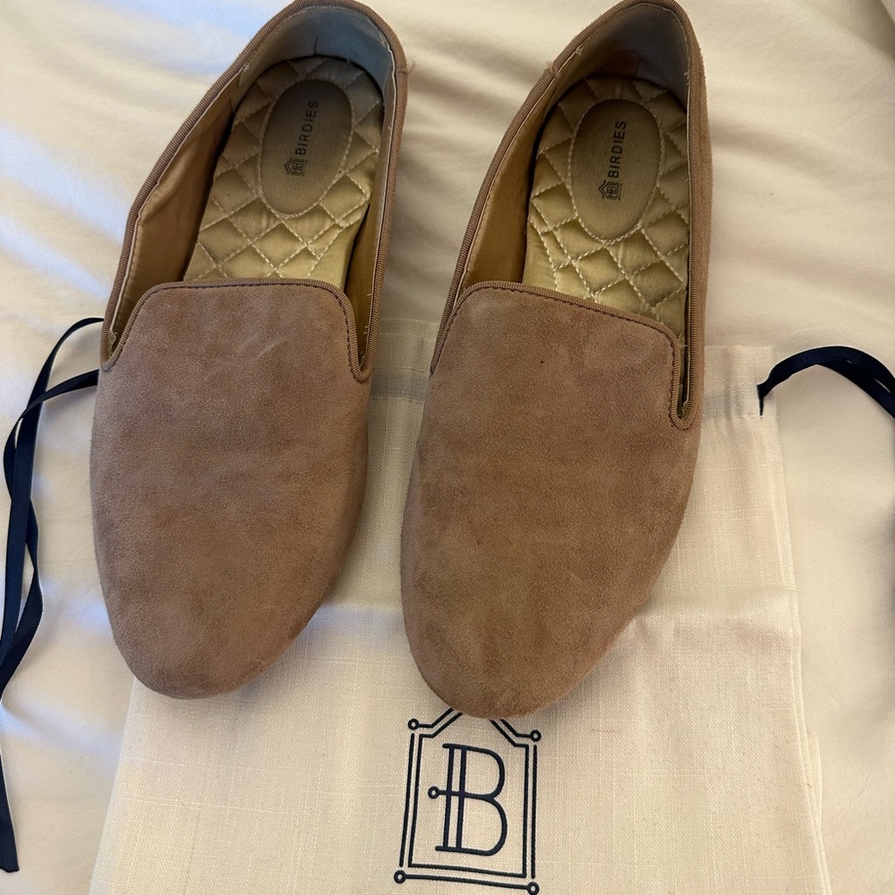 Birdies Tan Suede Loafers Flats